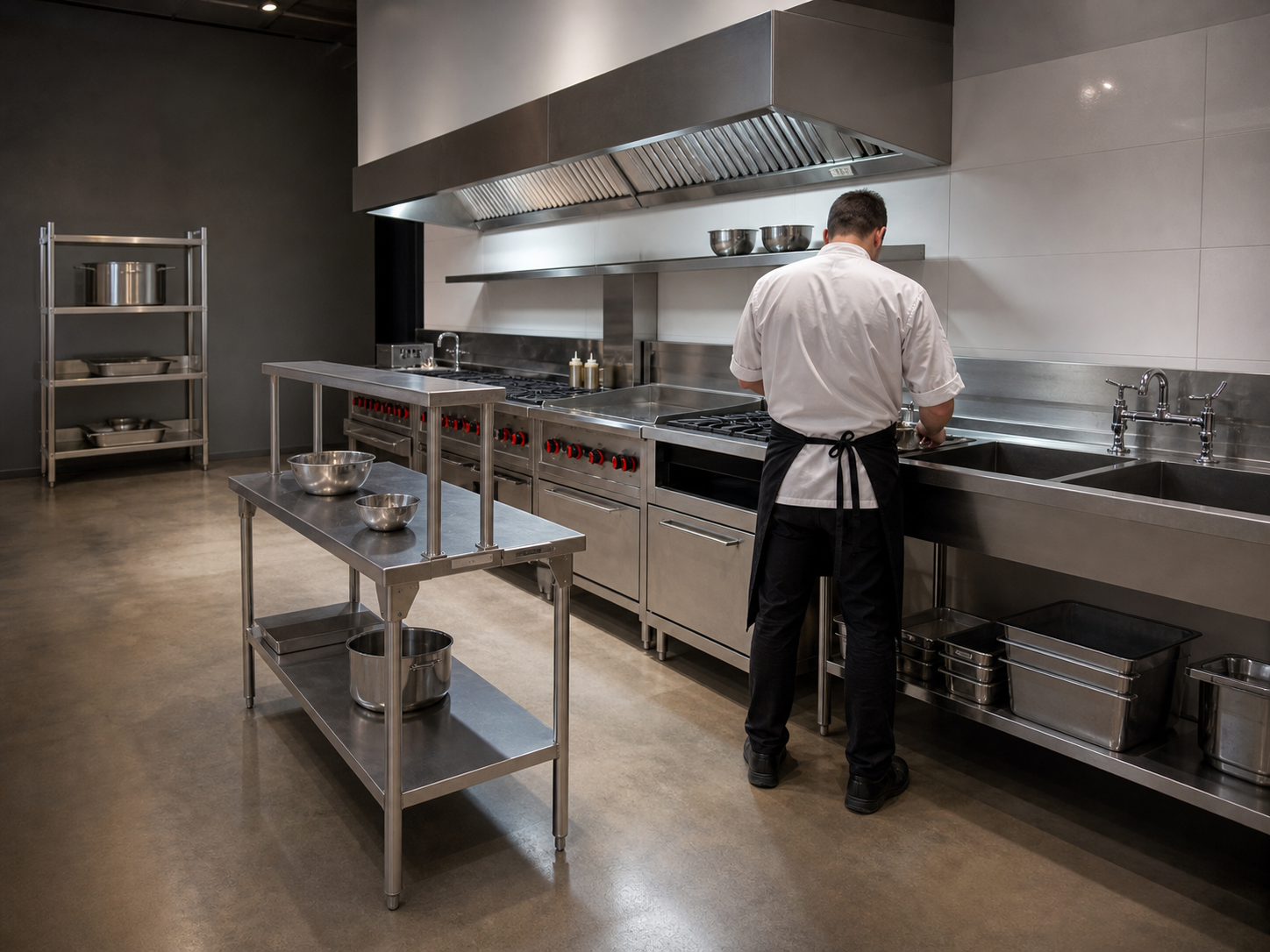Cocina Show Room con equipamiento de acero inoxidable